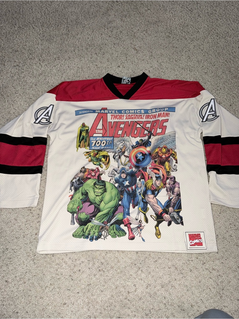 Disney Avengers Graphic Hockey Jersey Red White Black